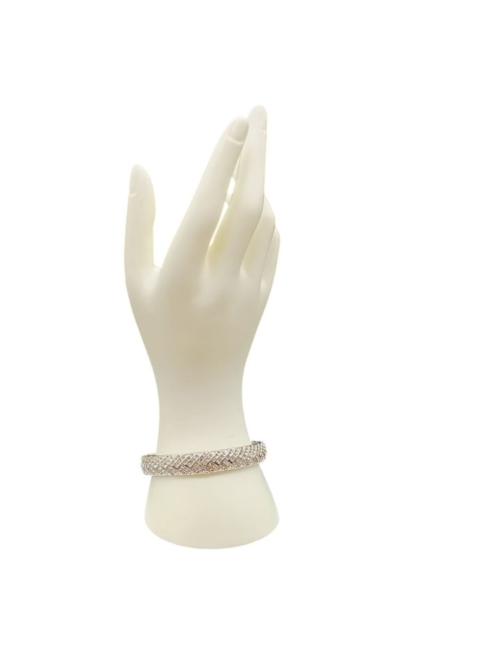 Park Lane Chandler Silver-Tone Crystal Herringbone Bangle Bracelet With Box - Picture 3 of 4